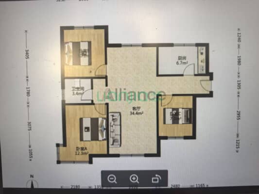 三利中和城两卧客厅朝阳大三居，户型好，采光好大三居-户型图