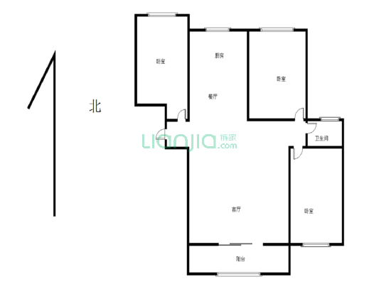 两房在给一房，房子南北对流户型方正，利用空间大-户型图