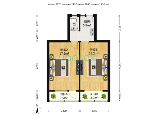 黄兴路1001号 2室0厅1卫 58平方