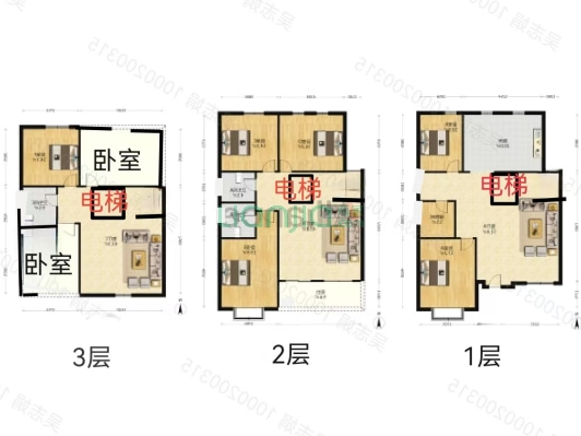 军欣家园 别墅 边户 大院子 集中供暖 带电梯 大金空调-户型图