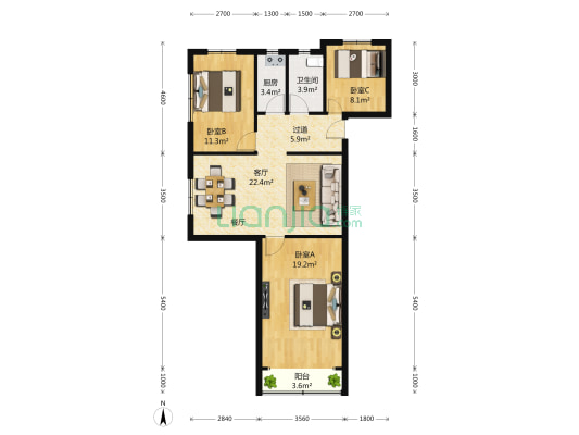 徐虹公寓 3室2厅2卫 94平方