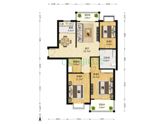 银城西堤国际第二区 3室1厅1卫 123平方