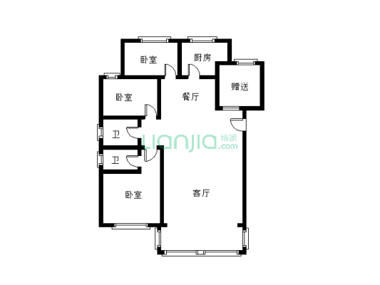 卓悦城北京未 3+1户型 双卫 毛坯随意装 采光无遮挡-户型图