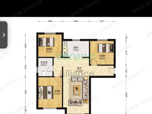 此房格局户型方正，中间楼层，满二税费少，南北通透-户型图