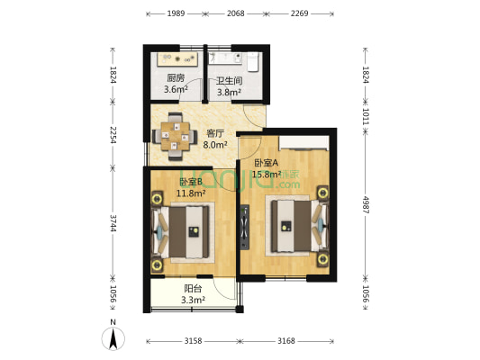 颜家巷散盘 2室1厅1卫 57平方