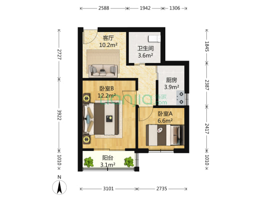 吴山人家 2室1厅1卫 52平方
