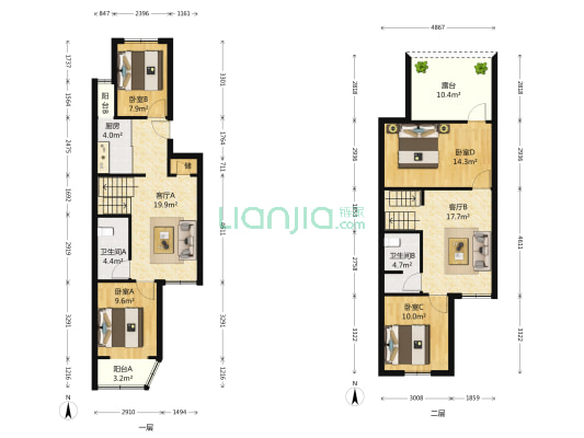 桃杨路教师楼 4室2厅2卫 128平方