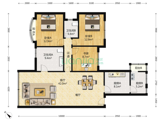 富宏花园(公寓) 3室2厅2卫 138平方