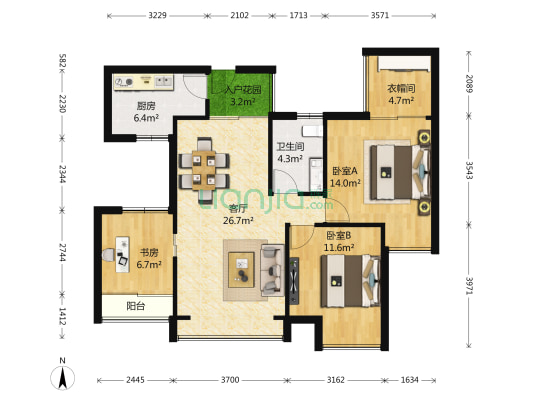 太湖国际二街区-香缇美郡 3室1厅1卫 89平方
