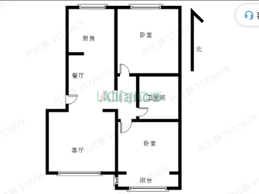 冠云路附近南北通透两居  步梯房公摊少-户型图