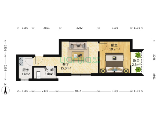 时代骄子大厦 1室1厅 南