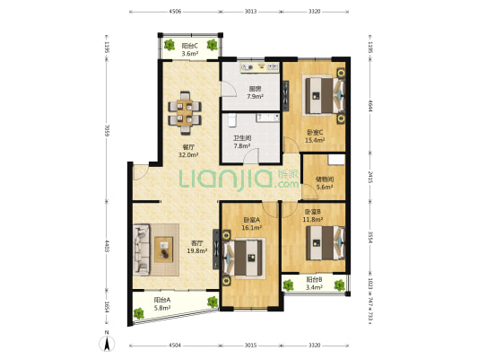 文轩阳光园 3室2厅1卫 161平方