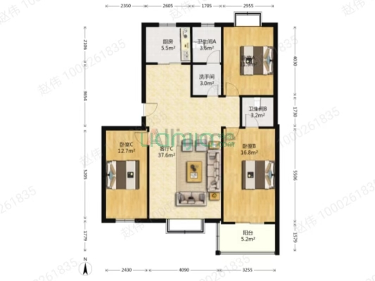 德信公园 旁板楼社区，三阳开泰户型，满五唯一-户型图