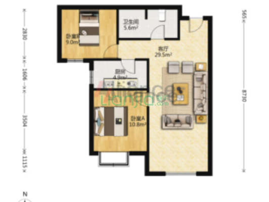 三利中和城二期C区 2室2厅 南-户型图
