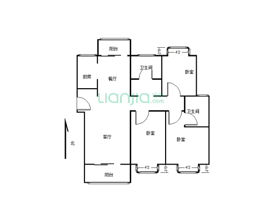 建业十八城 毛坯 三室两厅两卫一厨  119平方-户型图