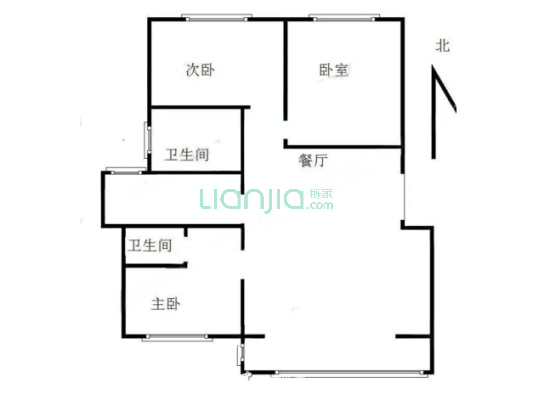 房子南北通透三居，中间楼层，双卫，精装-户型图