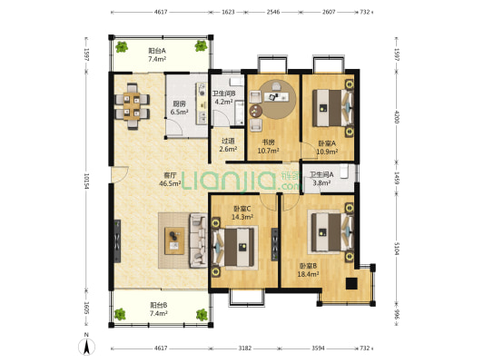 华东花园 4室1厅2卫 154平方
