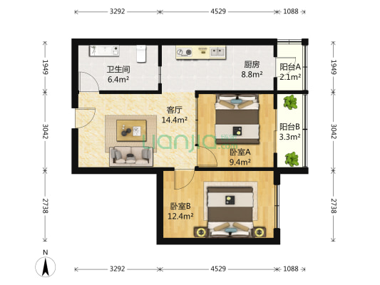 环海公寓 2室1厅1卫 77平方