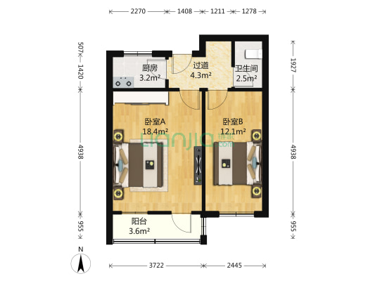 复兴路乙6号院 2室0厅1卫 58平方