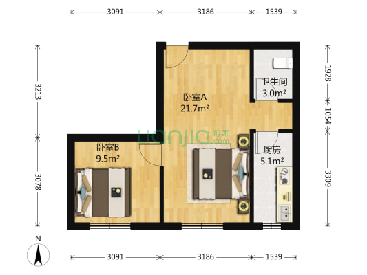 山屏美境 2室0厅1卫 43平方