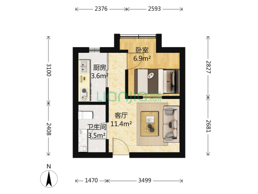 城开国际 1室1厅1卫 41平方