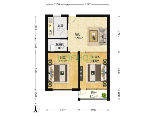 宜兴路 2室1厅1卫 67平方
