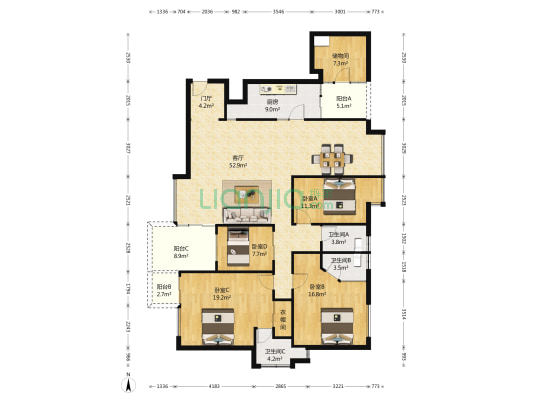 锦绣花园三期 4室1厅3卫 192平方