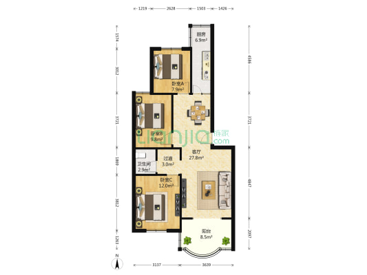 21世纪社区千禧园 3室1厅1卫 99平方