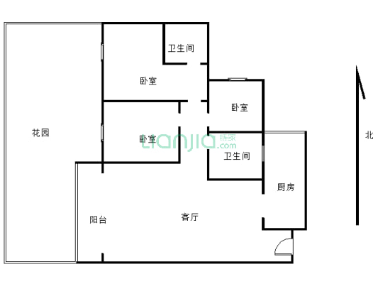 一楼100平米花园 套三 户型方正 环境舒适 适合居住-户型图