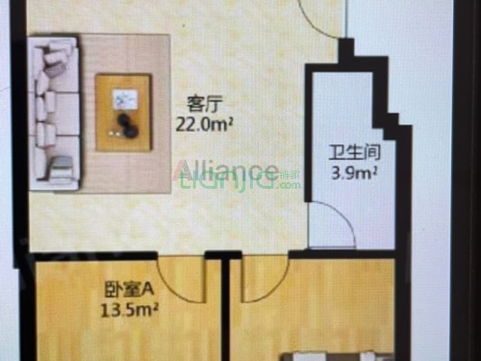 紫薇香河湾 步梯中层 90平米 中装2室 54万 有本可按揭-户型图