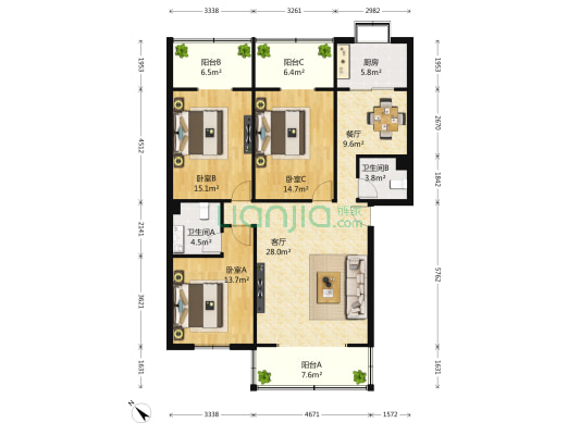 金沙路129号 3室2厅2卫 121平方