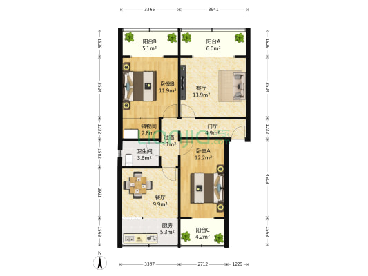 小学路新6号 2室2厅1卫 102平方