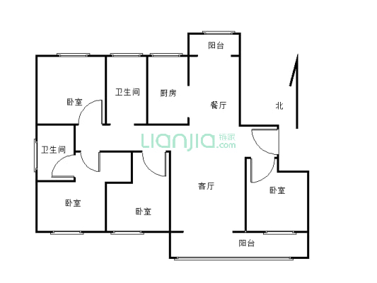 宝创小区大四室，双阳台，毛坯房，户型方正中间楼层-户型图