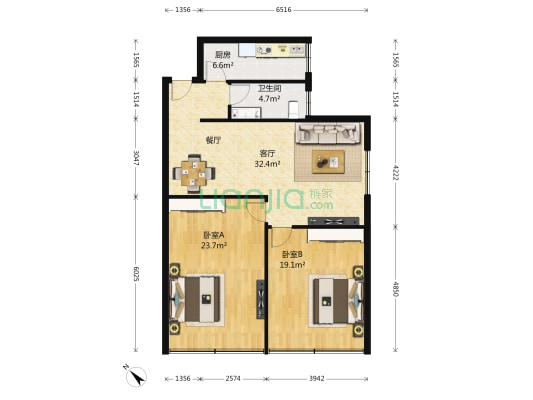 银海花园南区 2室1厅1卫 110平方