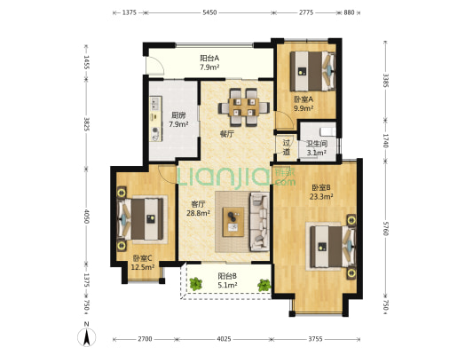沿海丽水佳园 3室1厅1卫 114平方