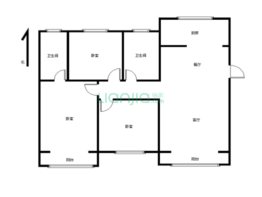 房子格局好户型方正三室两厅两卫，空气通透-户型图
