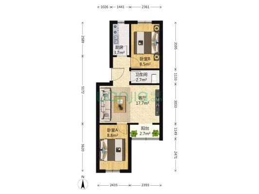 粮所家属楼 2室1厅1卫 56平方
