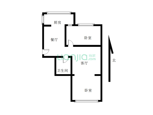 二中小区2室一厅一厨一卫南北通透步梯二楼简单装修。-户型图