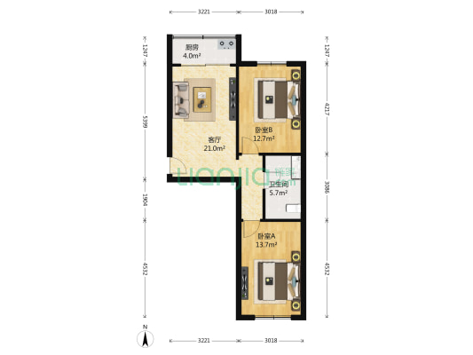 桃花源小区 2室1厅1卫 74平方