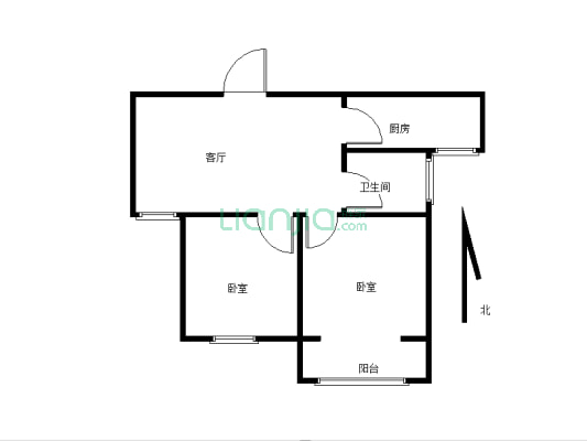 人民路怡园风景两室两厅一卫简装修-户型图