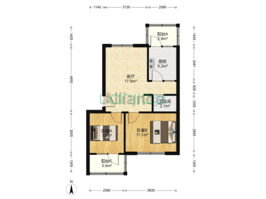南北通透两居室 满五税费低 停车方便户型方正-户型图
