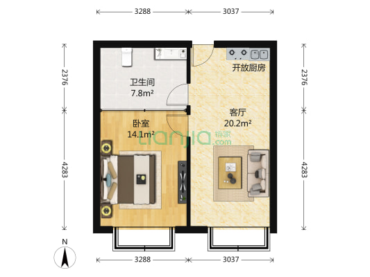 海尚金座 1室1厅1卫 60平方
