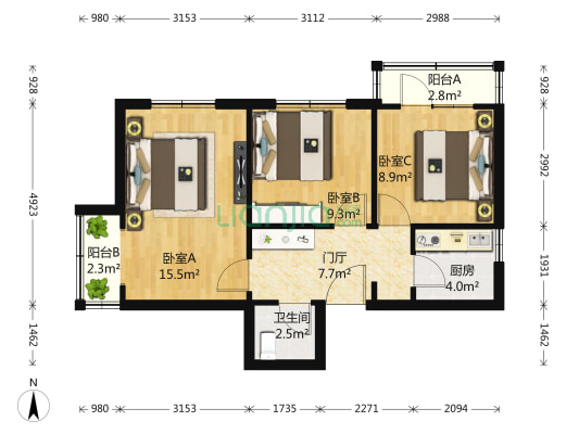 朝阳门北大街 3室0厅1卫 67平方