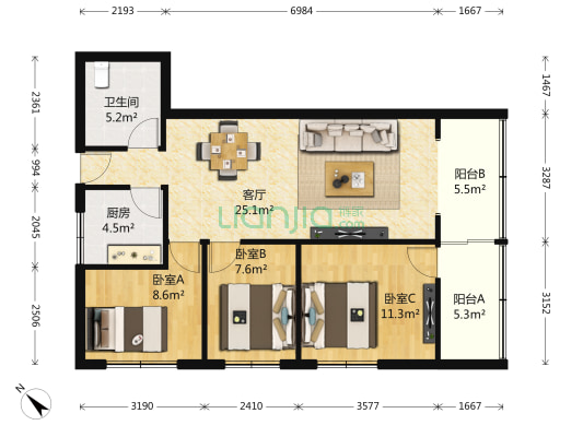 东风路北一巷5号 3室1厅1卫 70平方