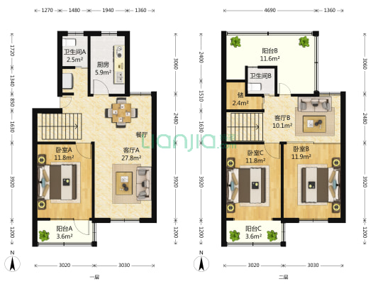联丰二期 3室2厅2卫 133平方