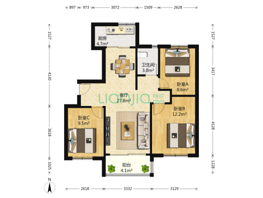 南京碧桂园浅山苑 3室1厅1卫 92平方