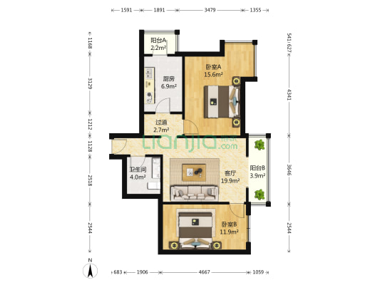 远见名苑二期 2室1厅1卫 91平方