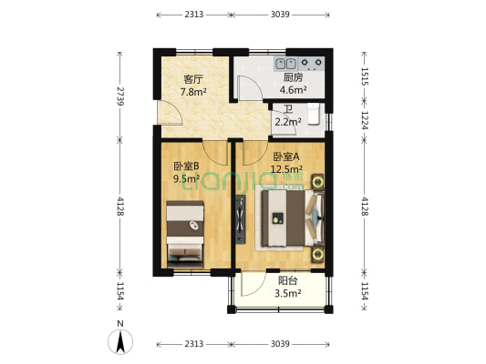 长江新村 2室1厅1卫 54平方
