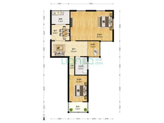 桃仙小区 3室2厅1卫 105平方