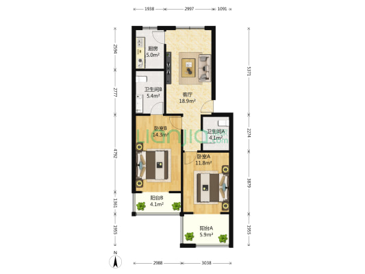 龙脉温泉 2室1厅2卫 94平方
